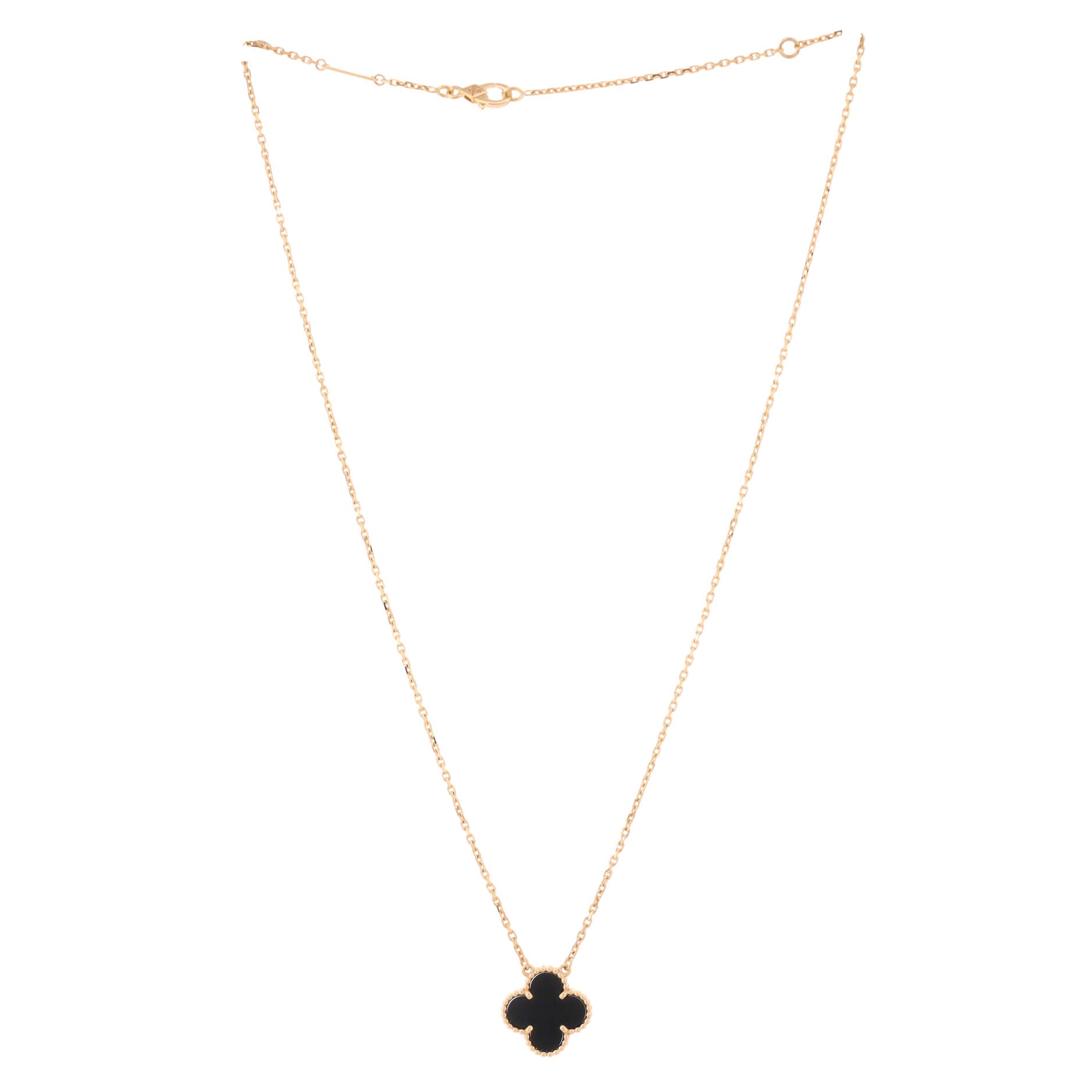 Vintage Alhambra Pendant Necklace 18K Yellow Gold and Onyx
