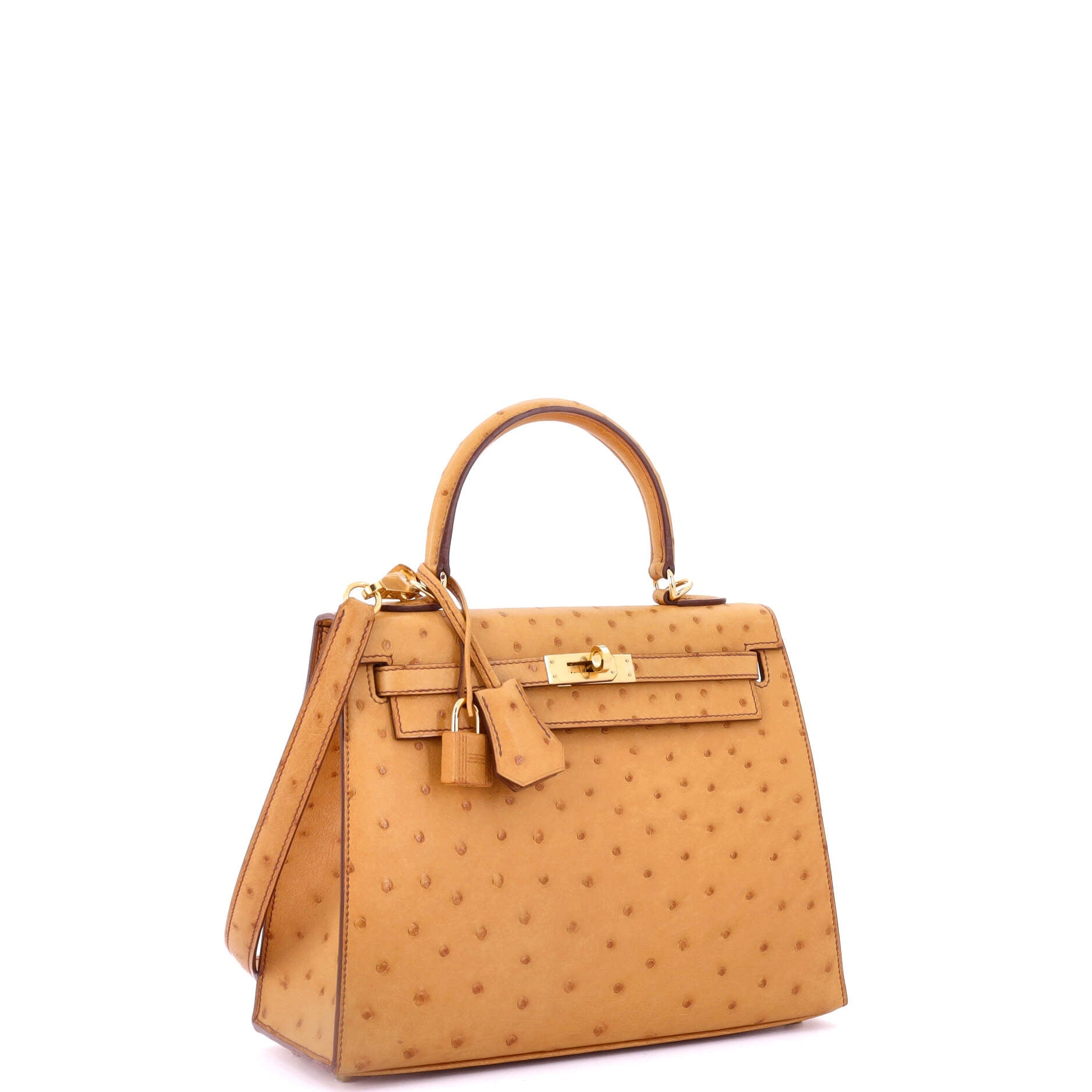 Kelly Handbag Cognac Ostrich with Gold Hardware 25