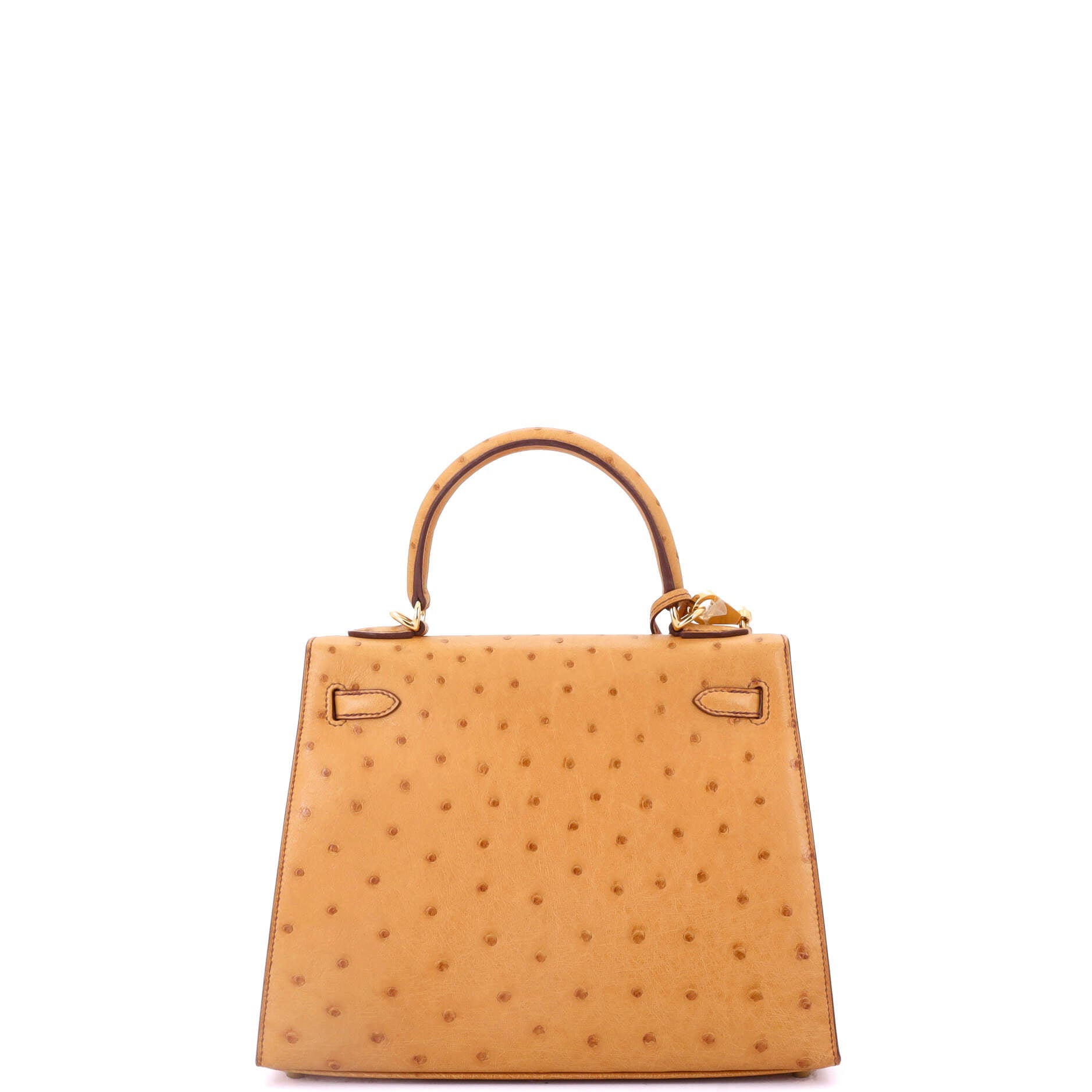 Kelly Handbag Cognac Ostrich with Gold Hardware 25