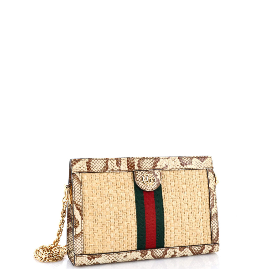 Ophidia Chain Shoulder Bag Raffia with Snakeskin Small