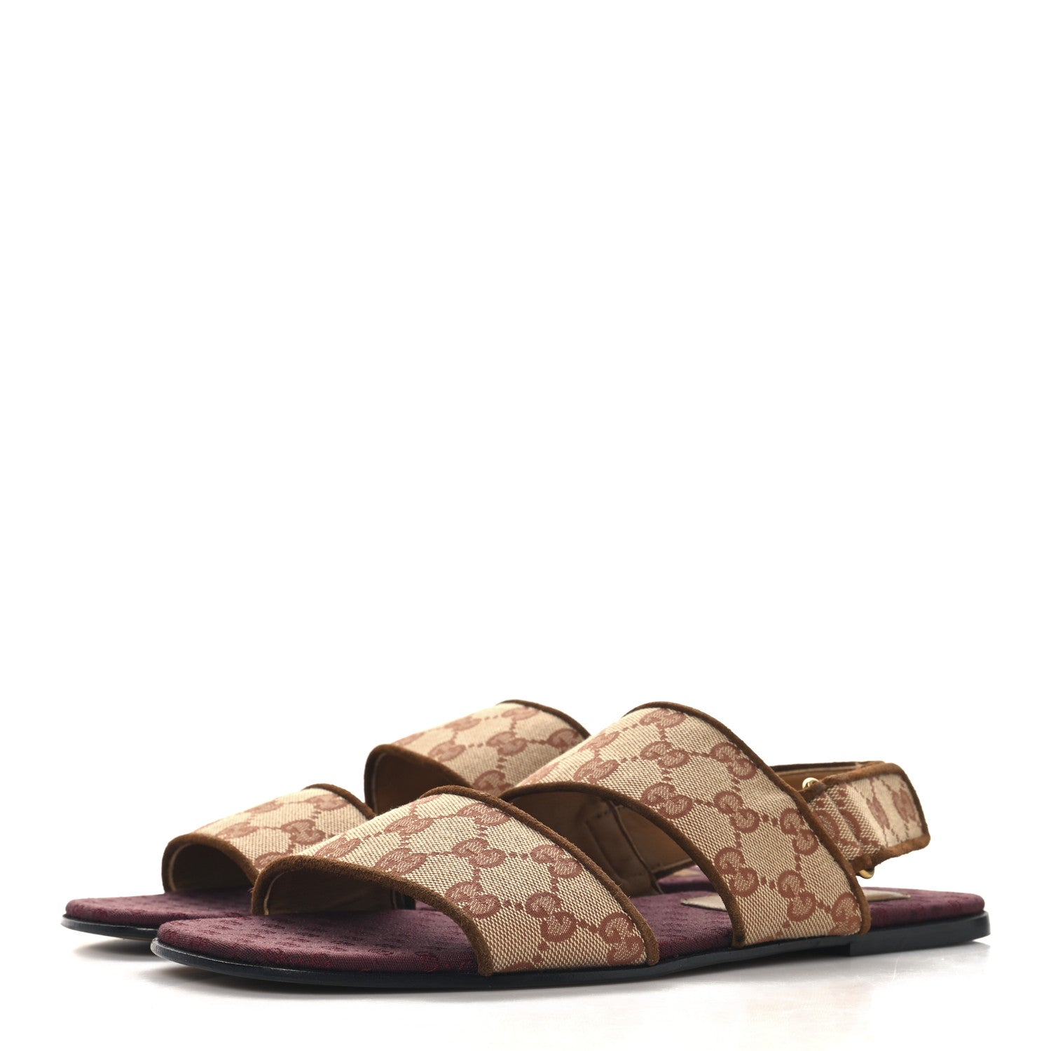 Canvas GG Monogram Mens Slingback Flat Sandals 8 Beige Ruggine Cuir