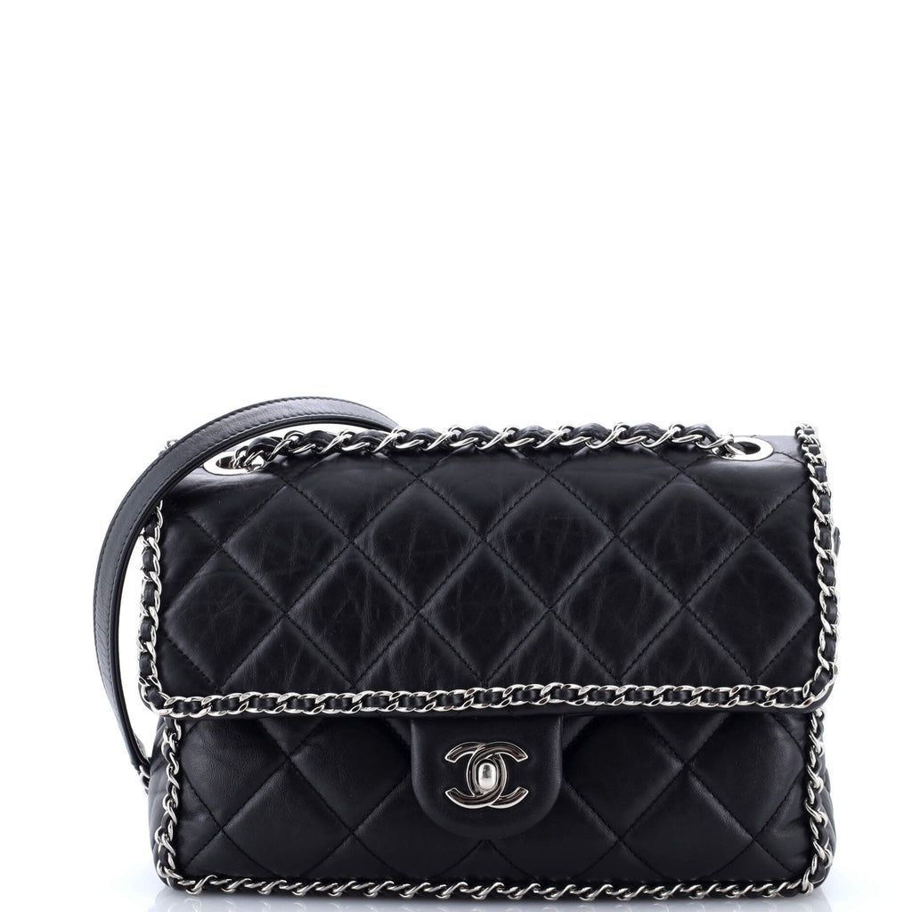 Running Chain Around Flap Bag Quilted Crumpled Calfskin Medium