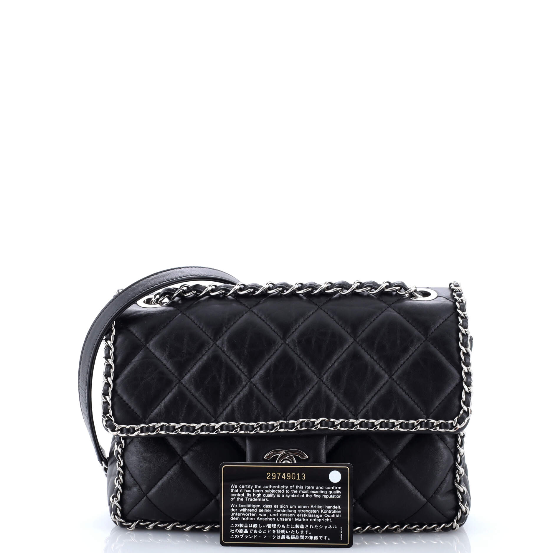 Running Chain Around Flap Bag Quilted Crumpled Calfskin Medium