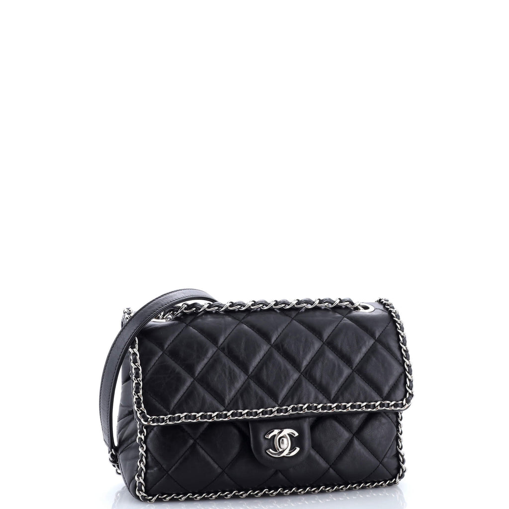 Running Chain Around Flap Bag Quilted Crumpled Calfskin Medium