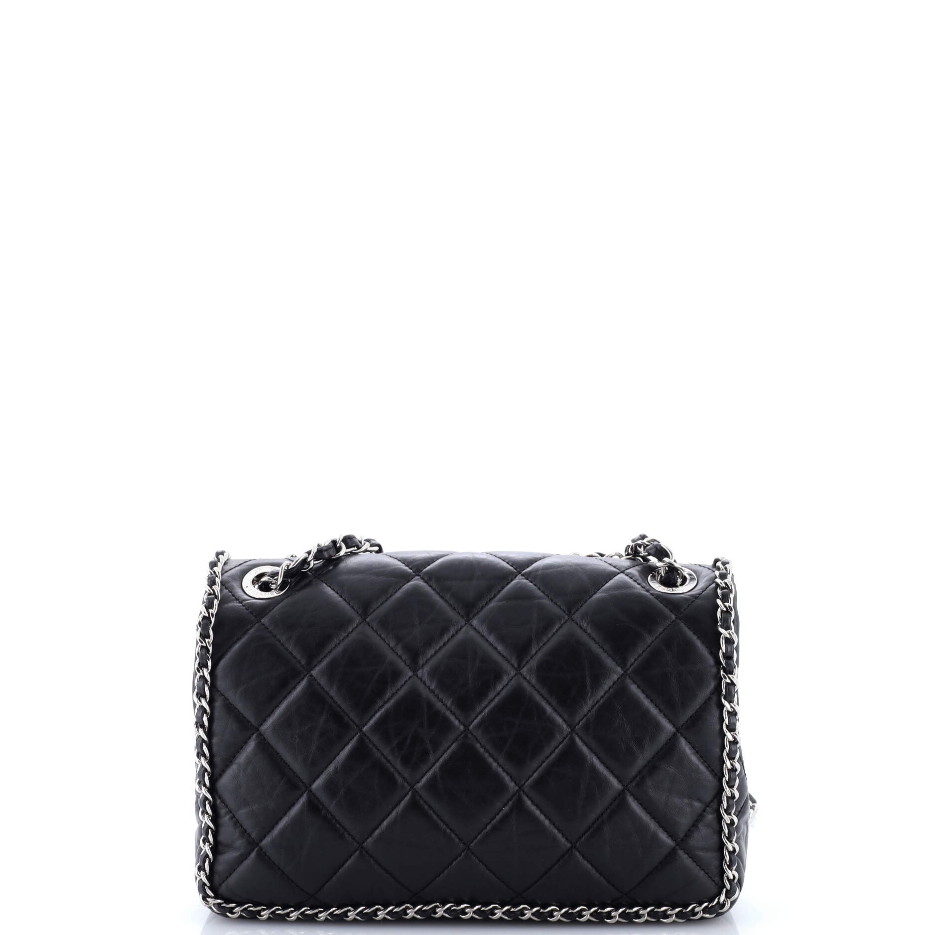 Running Chain Around Flap Bag Quilted Crumpled Calfskin Medium