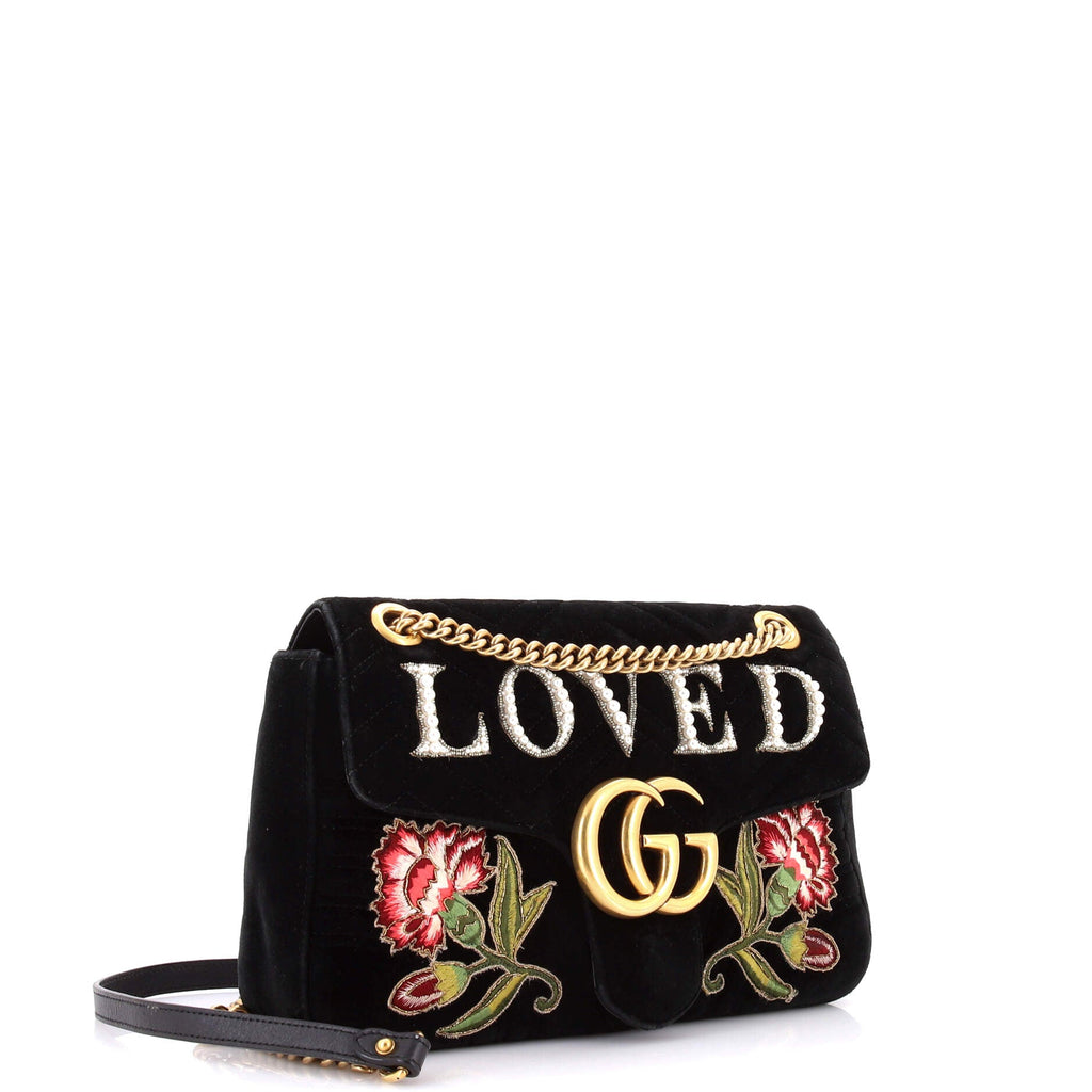 GG Marmont Flap Bag Embroidered Matelasse Velvet Medium