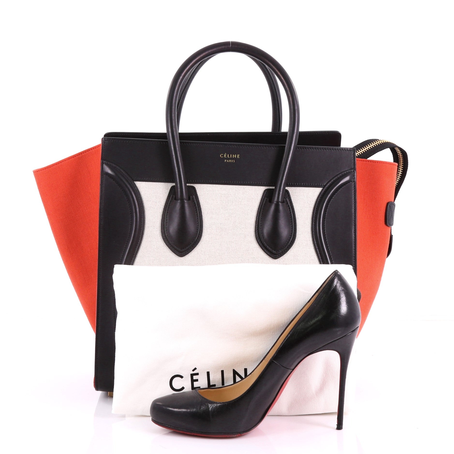 Tricolor Luggage Handbag Canvas and Leather Mini