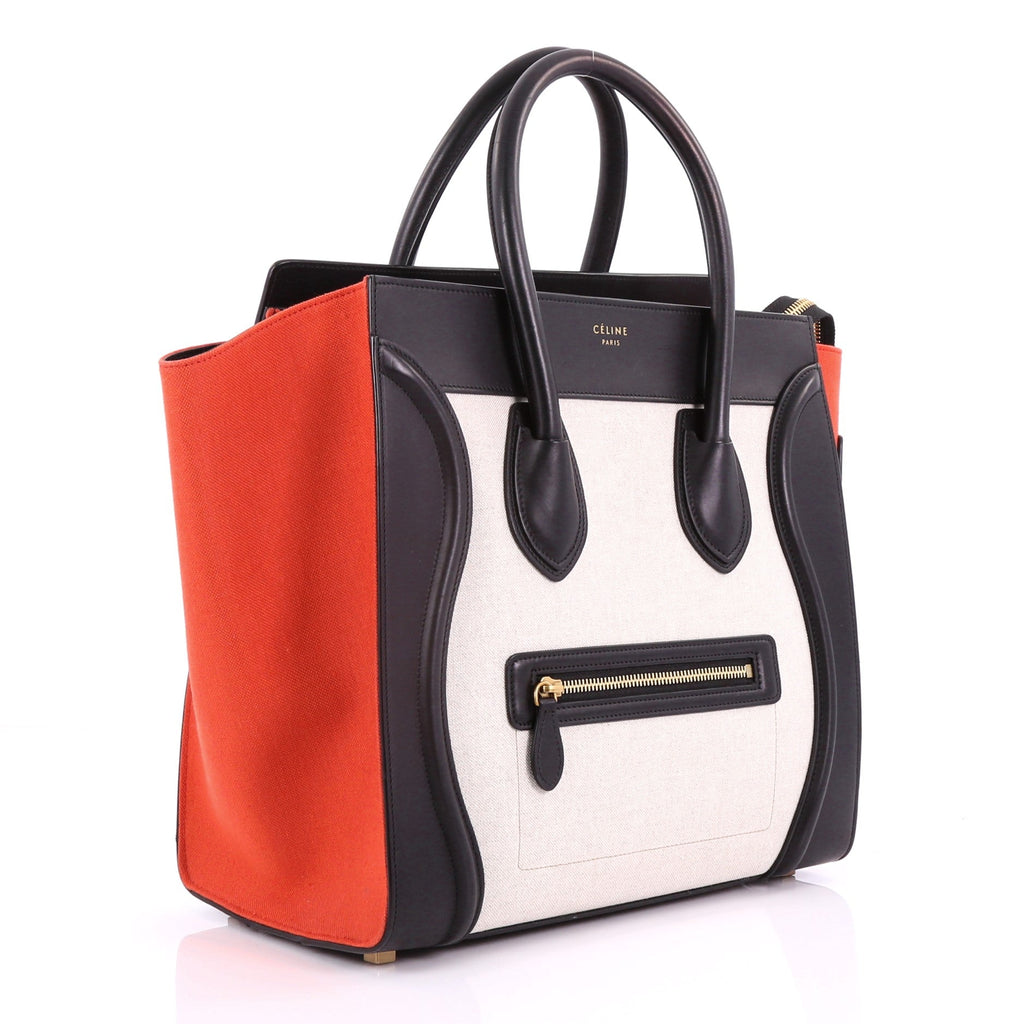 Tricolor Luggage Handbag Canvas and Leather Mini