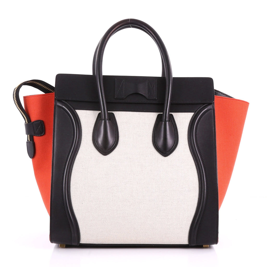 Tricolor Luggage Handbag Canvas and Leather Mini
