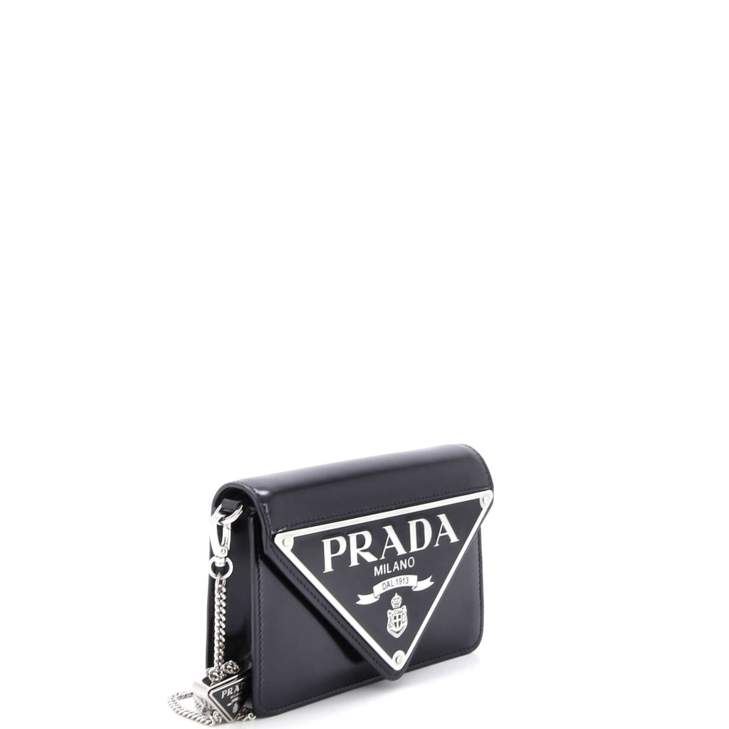 Maxi Triangle Logo Chain Flap Bag Brushed Leather Small