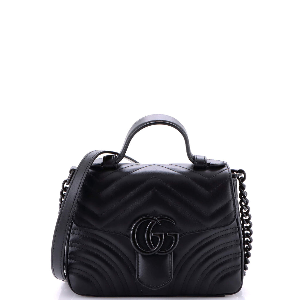 GG Marmont Monochrome Top Handle Flap Bag Matelasse Leather Mini