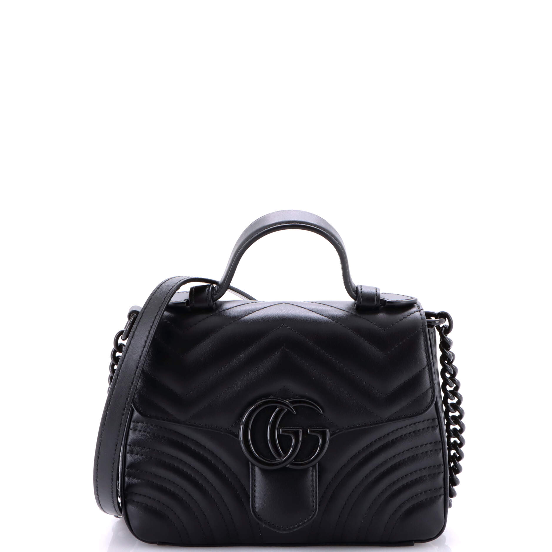 GG Marmont Monochrome Top Handle Flap Bag Matelasse Leather Mini