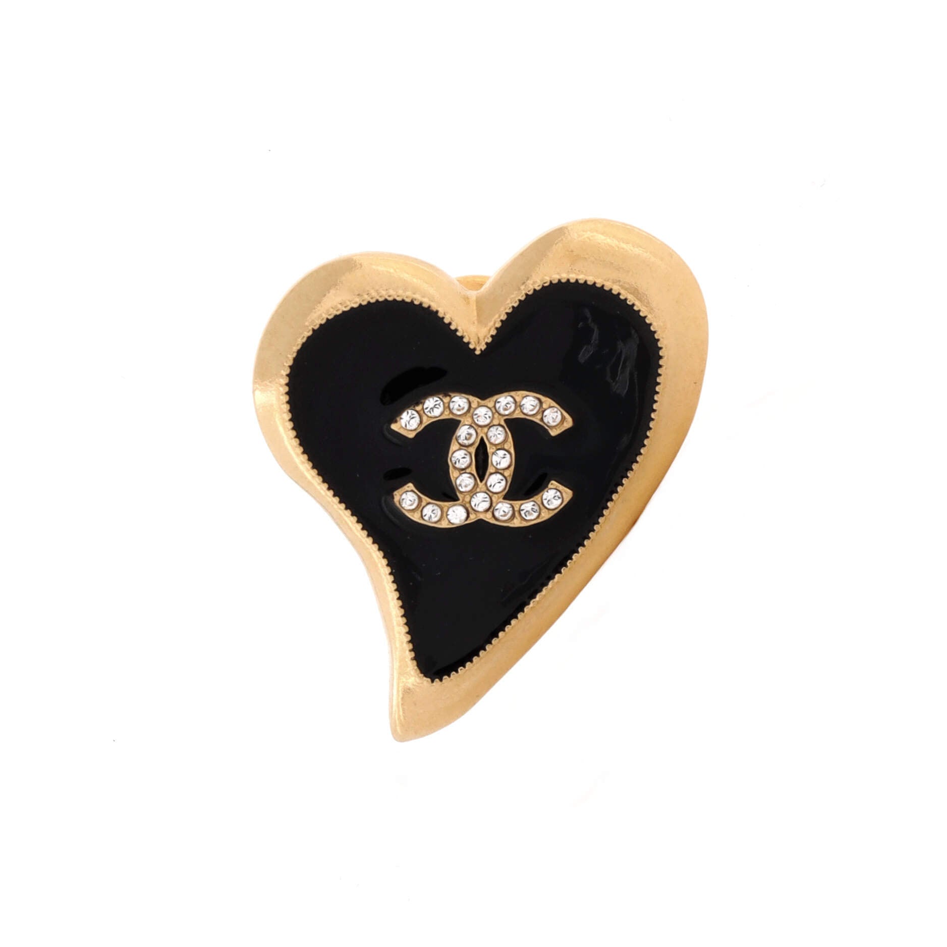 CC Heart Pin Brooch Metal and Enamel with Crystals