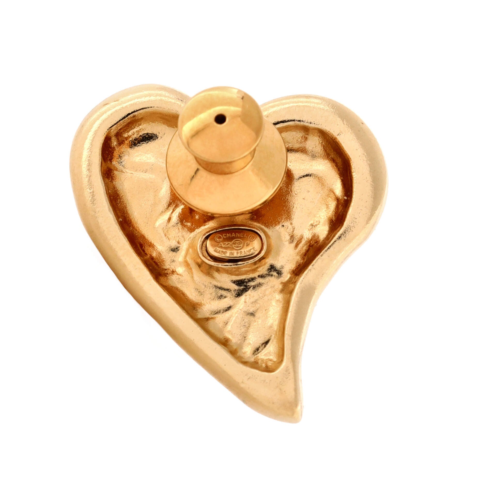 CC Heart Pin Brooch Metal and Enamel with Crystals