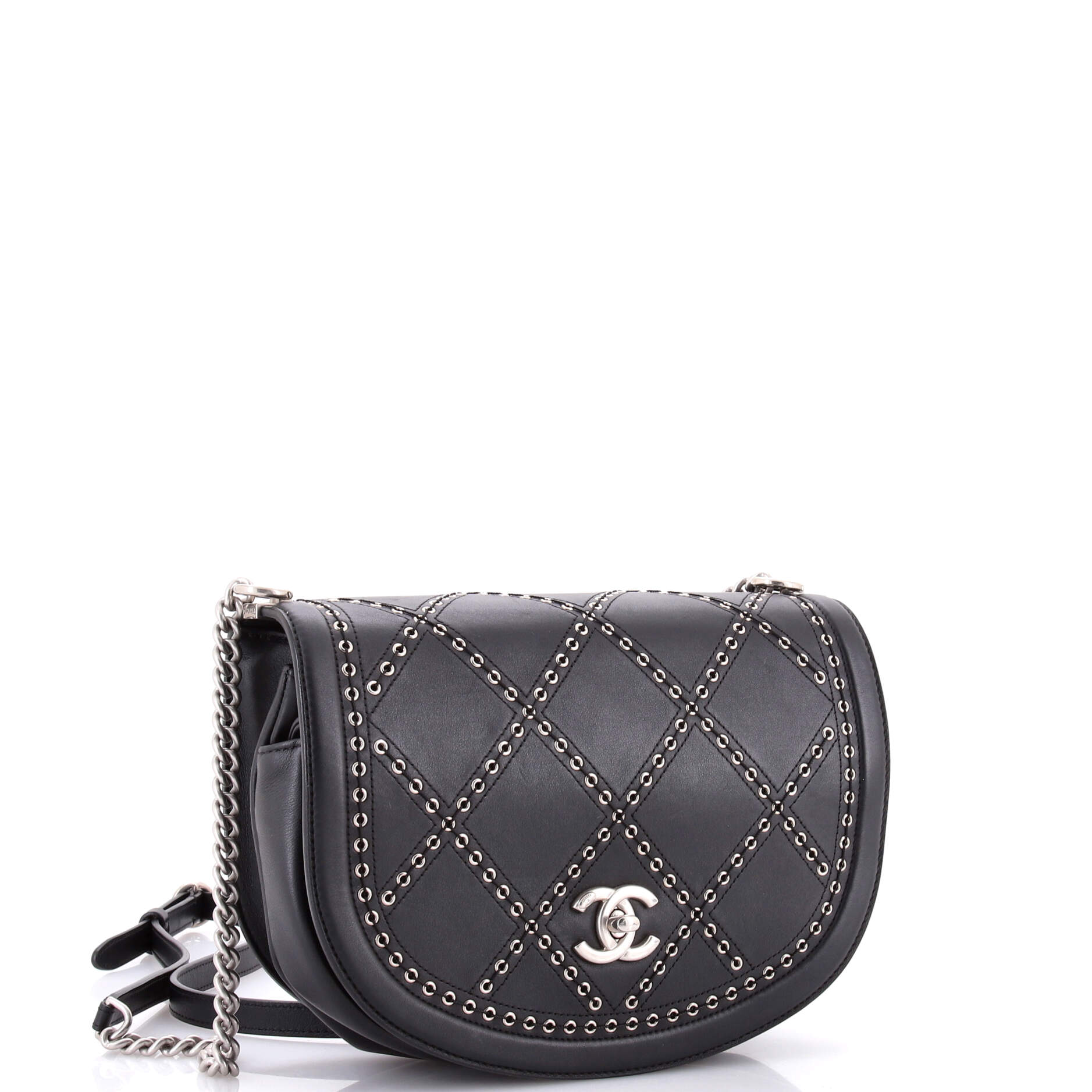 Coco Eyelets Round Flap Bag Quilted Calfskin Small