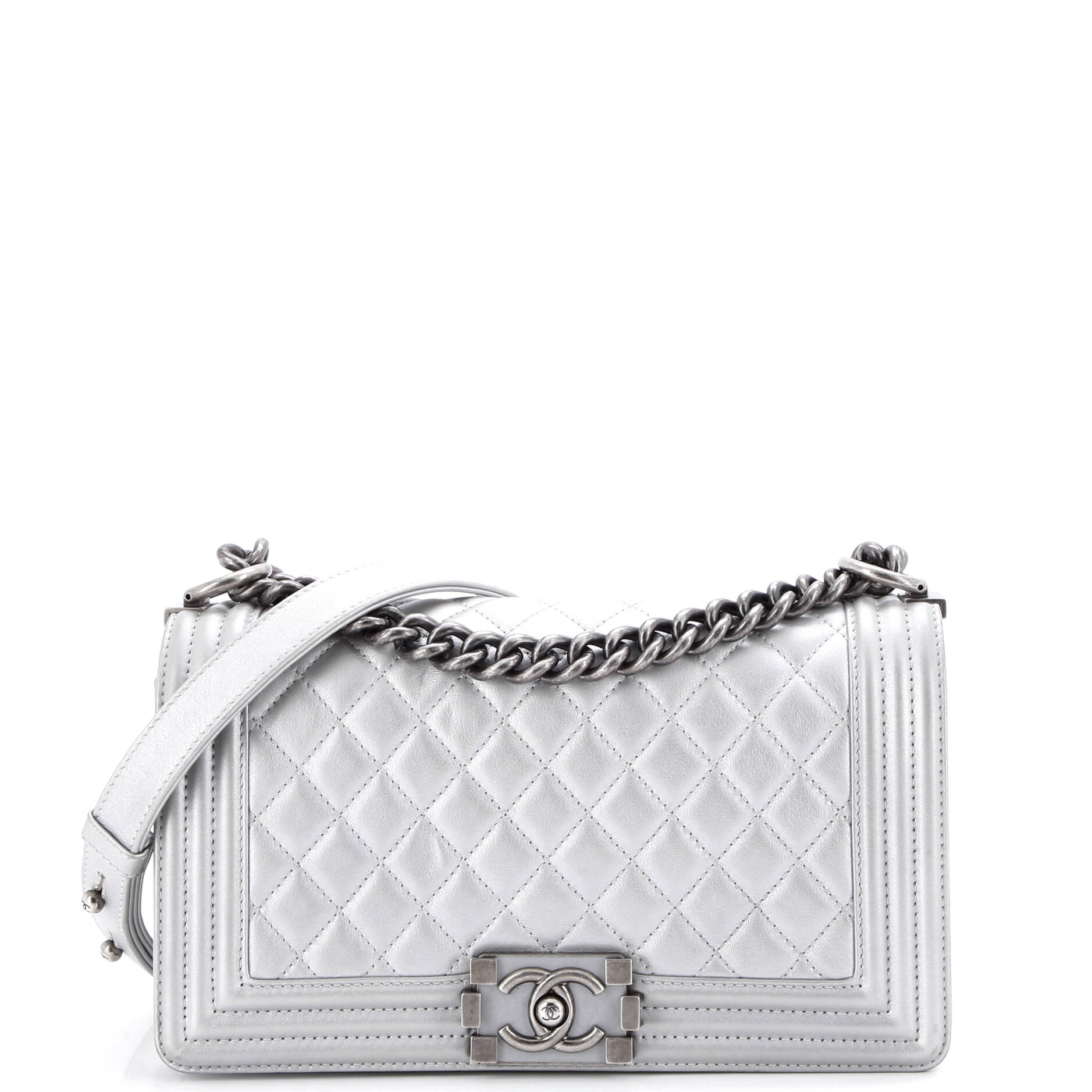 Boy Flap Bag Quilted Metallic Calfskin Old Medium