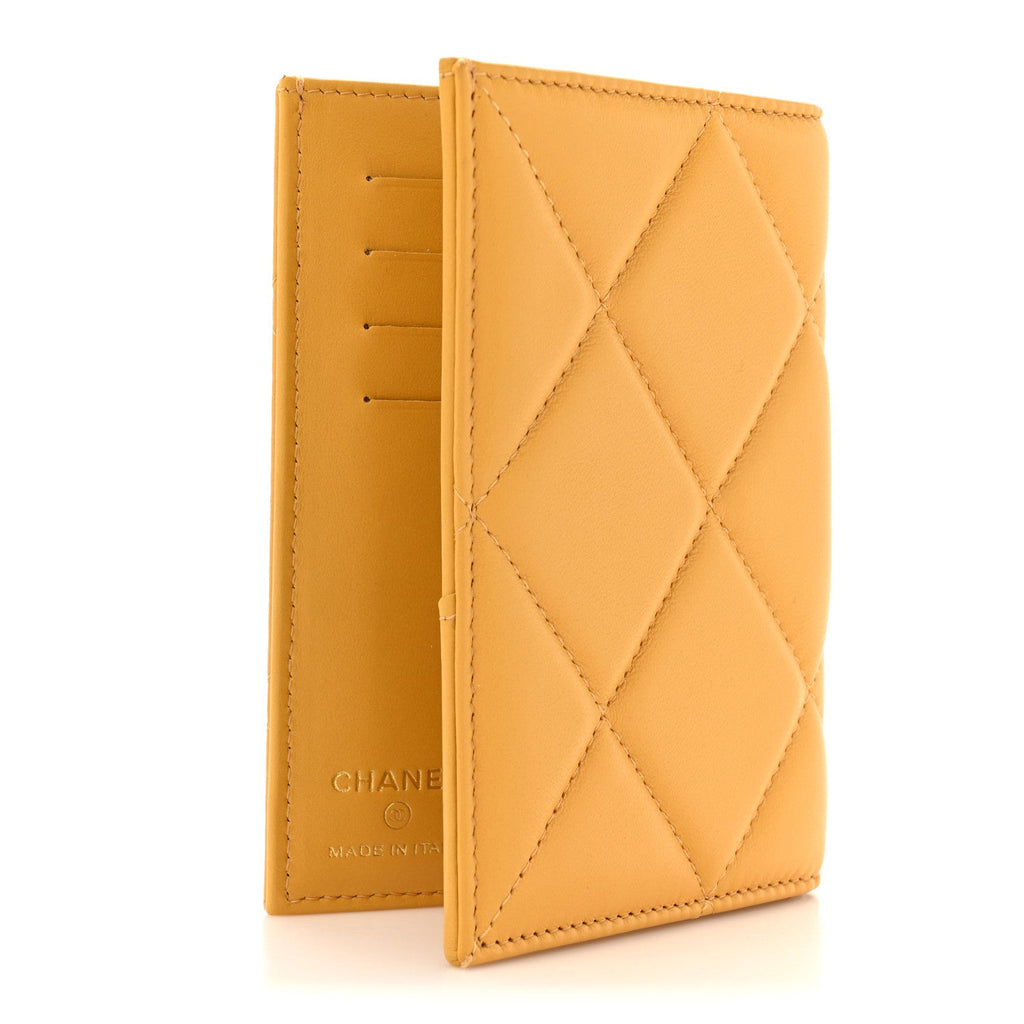 Lambskin Quilted Chanel 19 Passport Holder Yellow