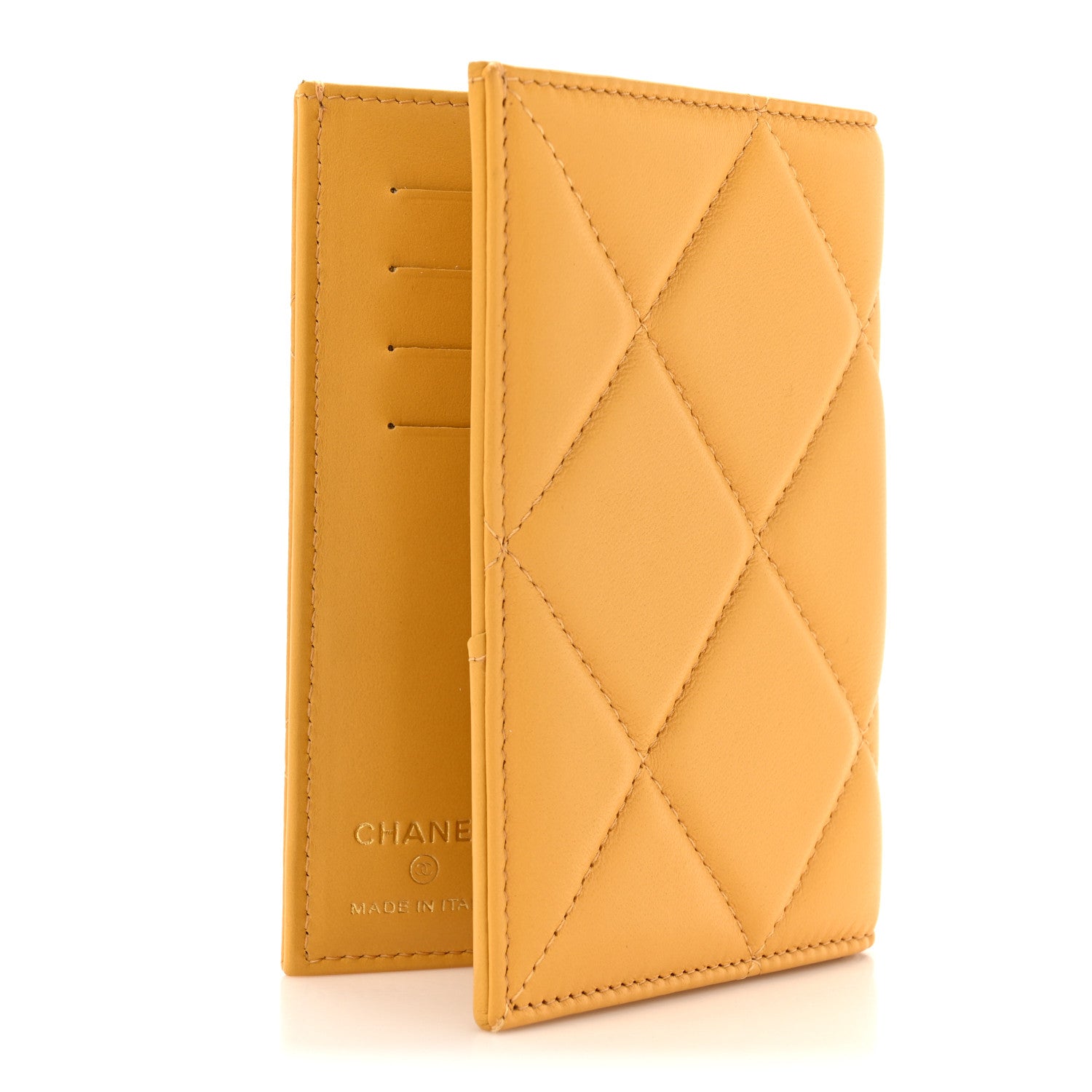 Lambskin Quilted Chanel 19 Passport Holder Yellow