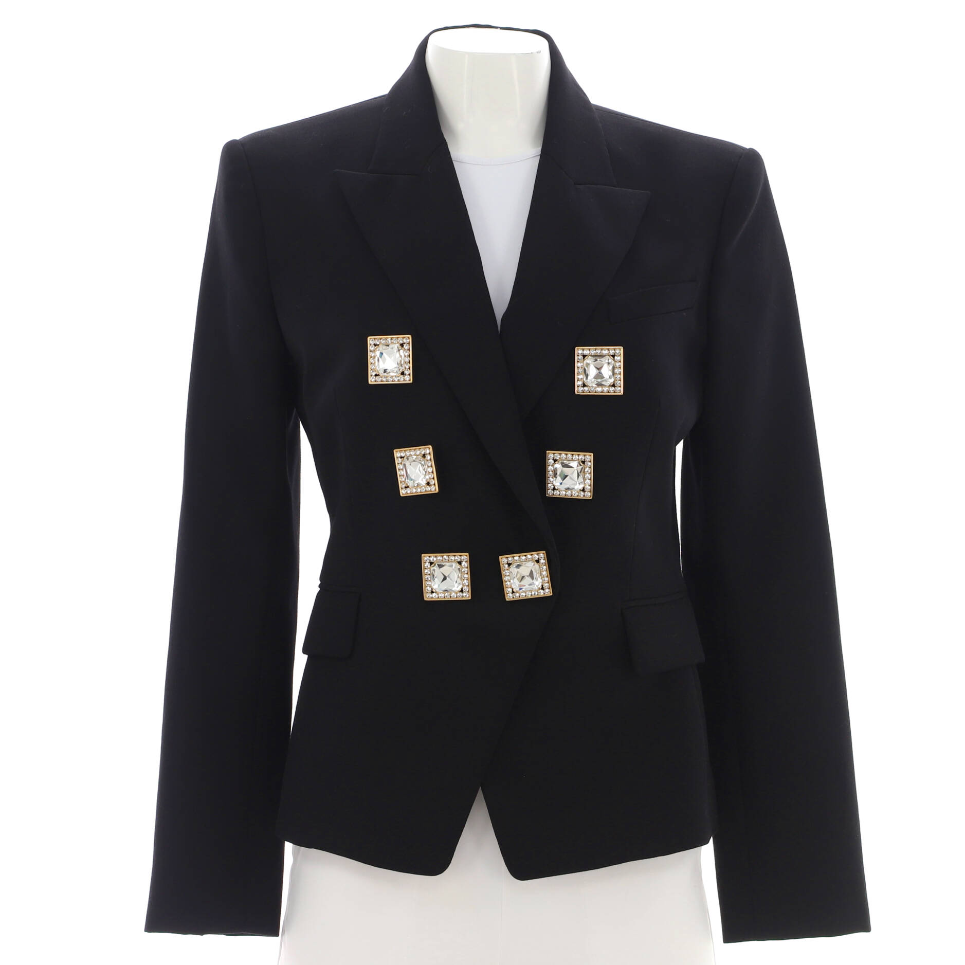 Women's Crystal Button Double Breasted Blazer Wool