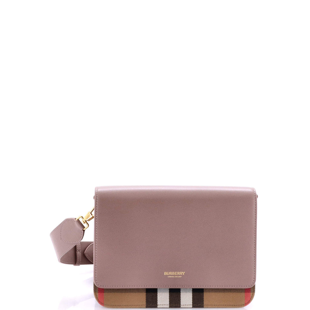 Mackford Shoulder Bag Leather and House Check Canvas Small