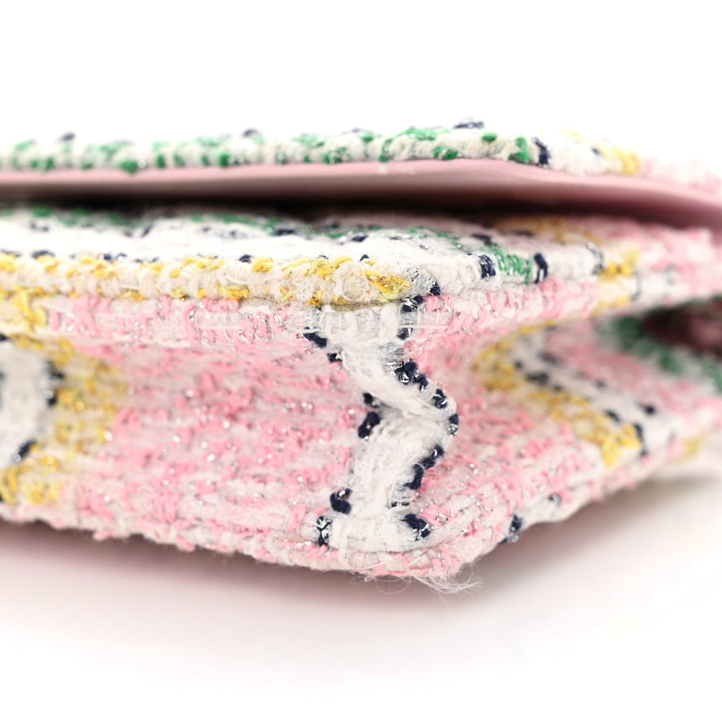 Metallic Tweed Quilted Wallet On Chain WOC White Multicolor