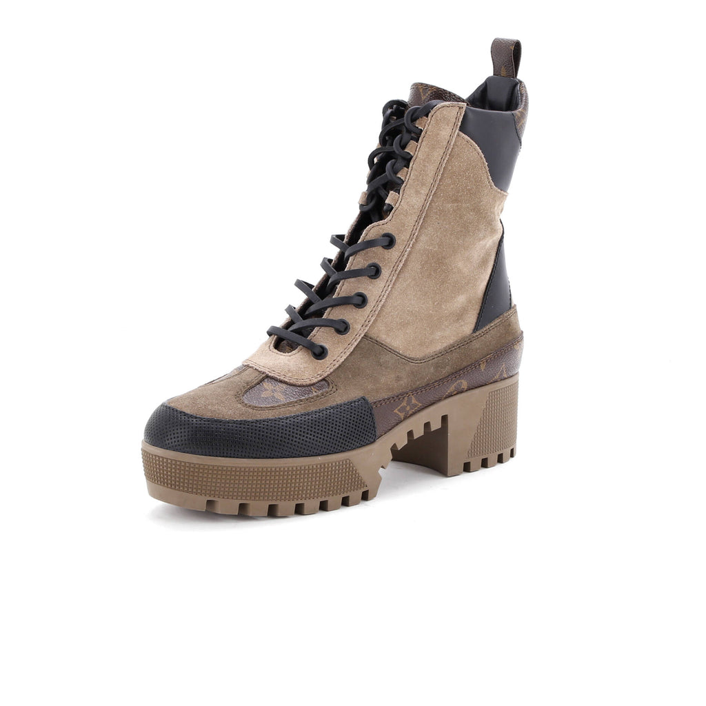 Women's Laureate Platform Desert Boots Suede with Monogram Canvas
