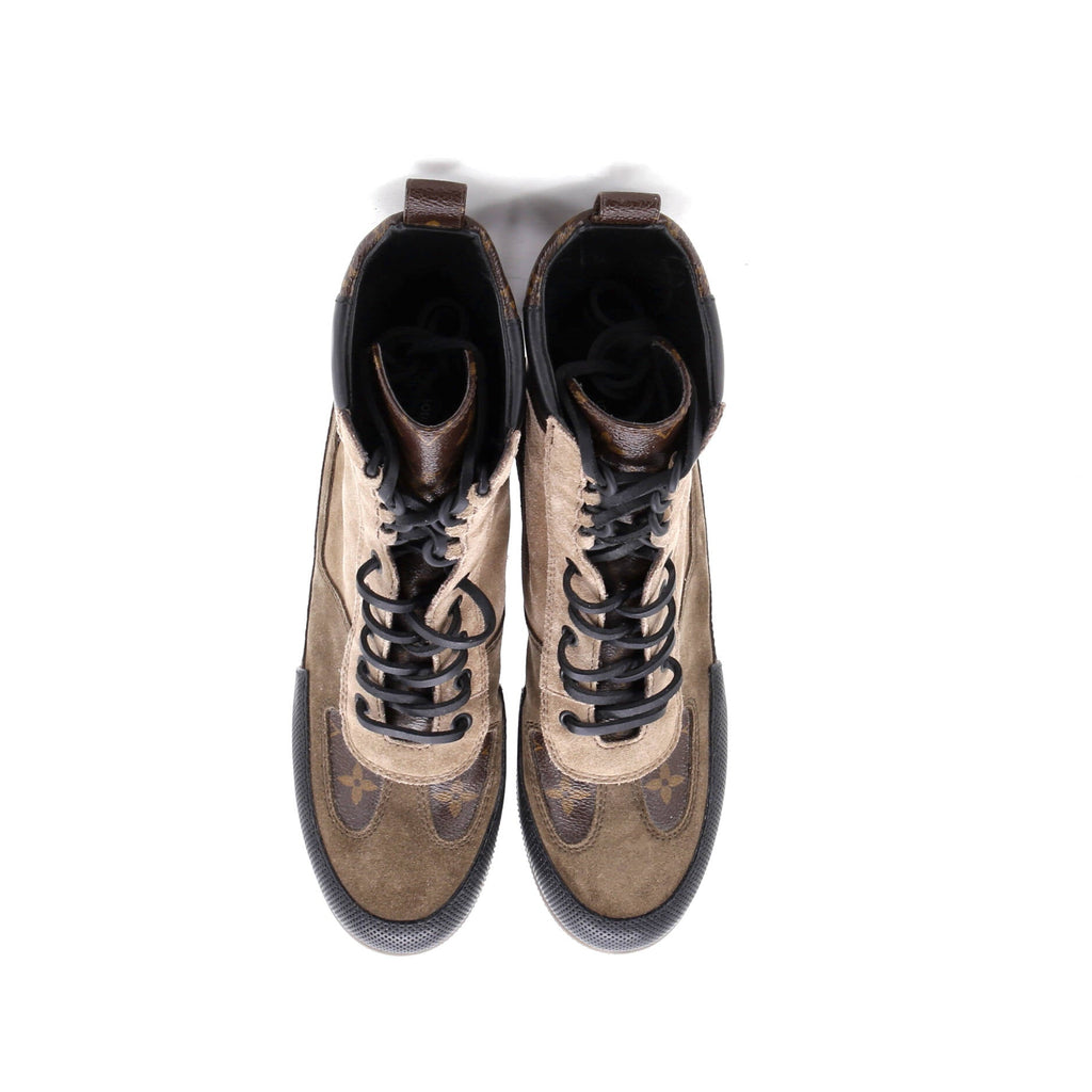 Women's Laureate Platform Desert Boots Suede with Monogram Canvas