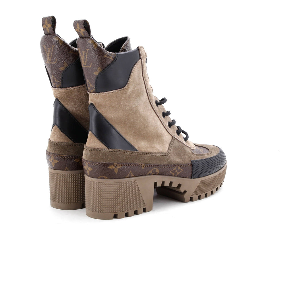 Women's Laureate Platform Desert Boots Suede with Monogram Canvas