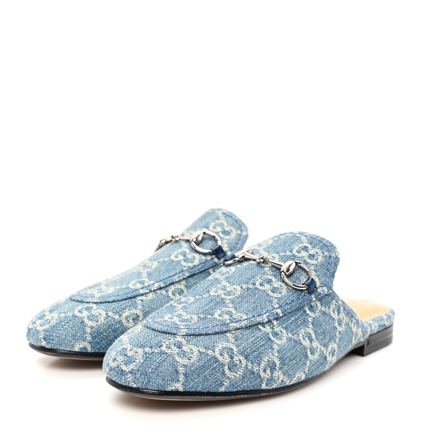 New Denim GG Malaga Kid Womens Princetown Slippers 36.5 Light Blue Royale