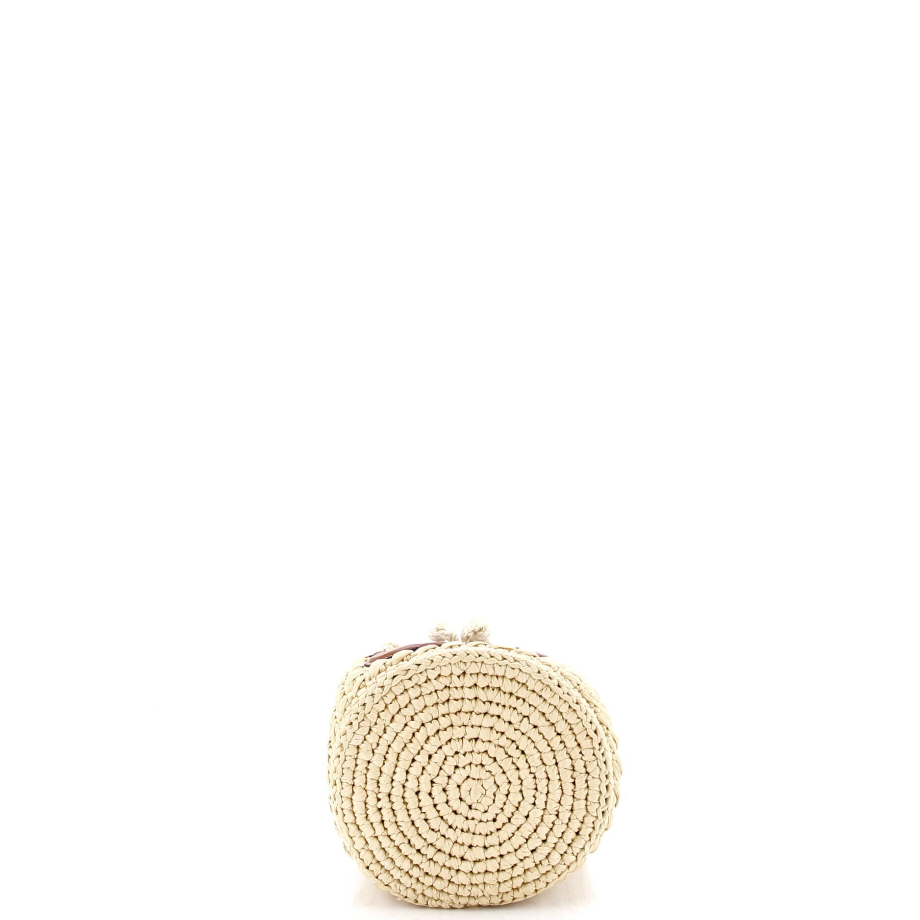 Triomphe Drawstring Bucket Bag Raffia with Leather Teen