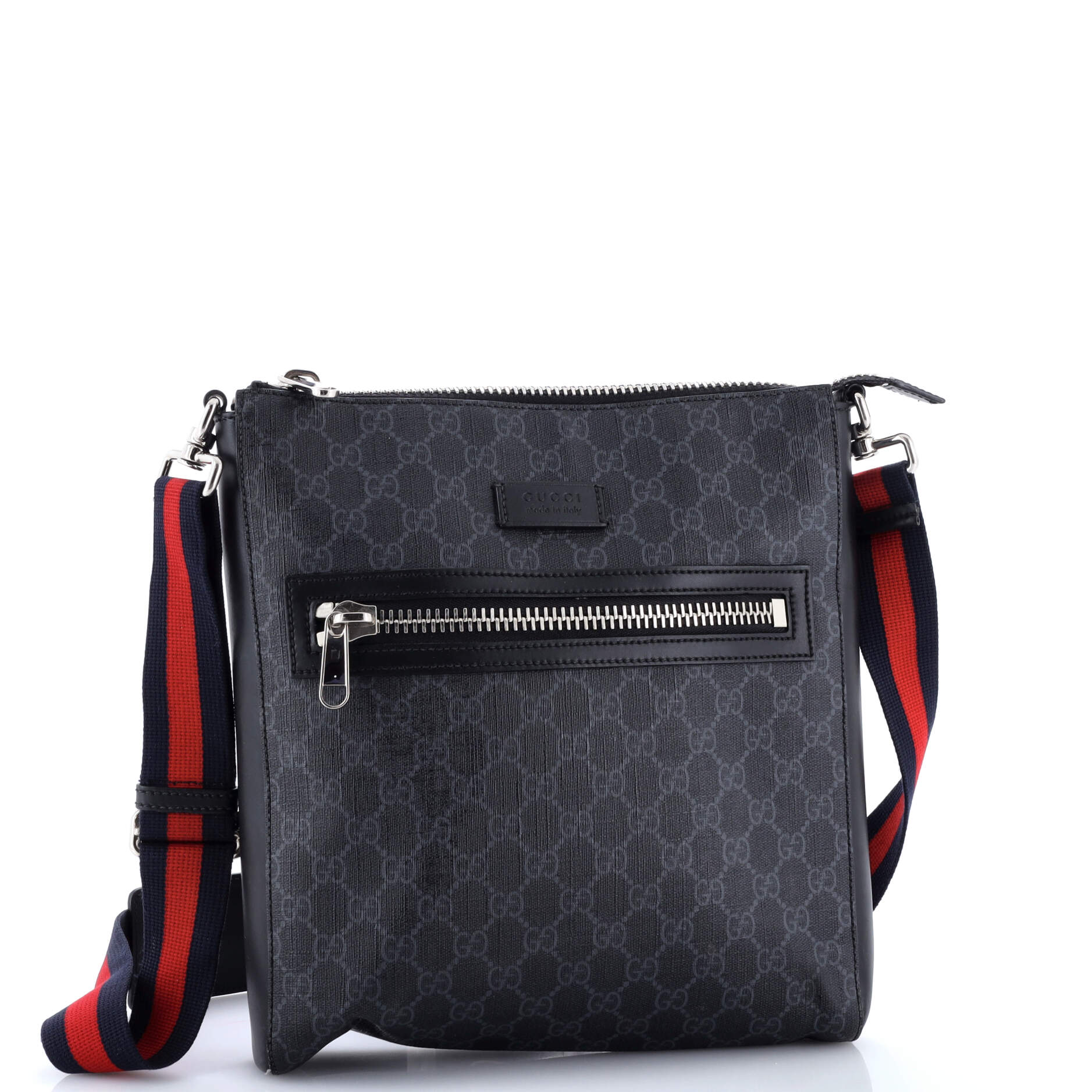 Web Strap Front Zip Messenger Bag GG Coated Canvas Medium
