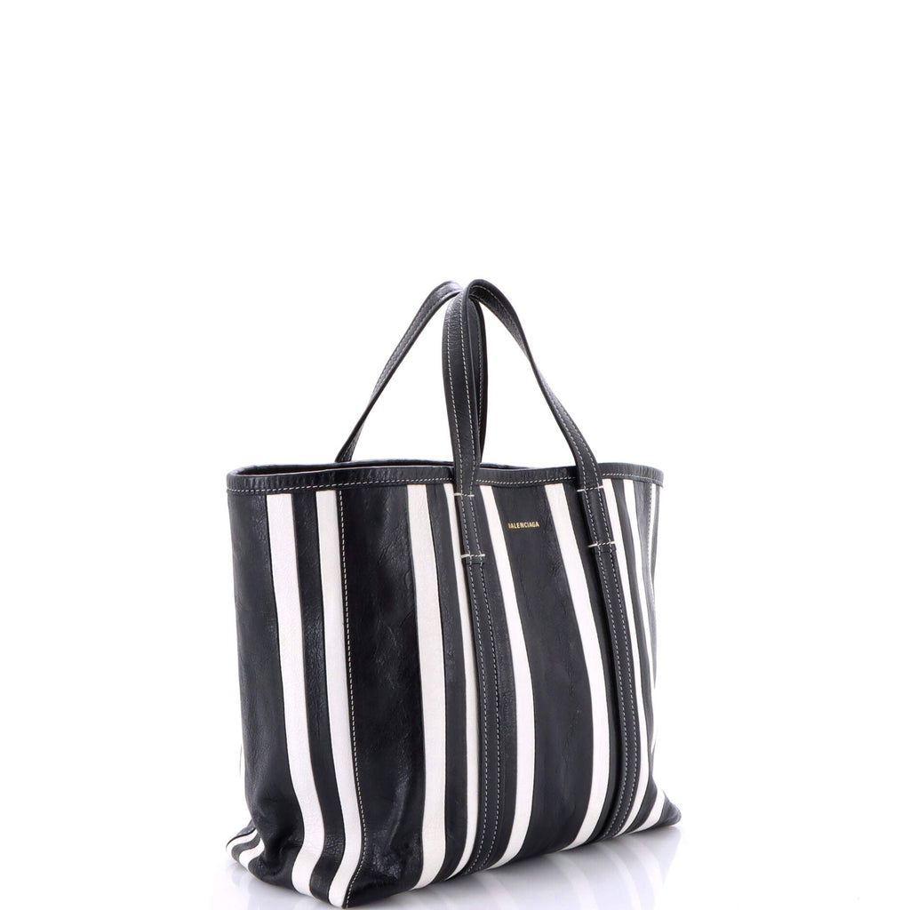 Barbes East West Shopper Tote Striped Leather Medium