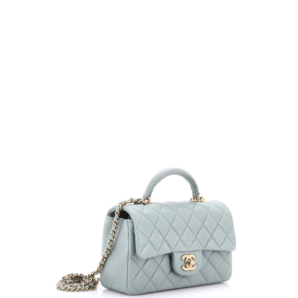 Classic Single Flap Top Handle Bag Quilted Lambskin Mini