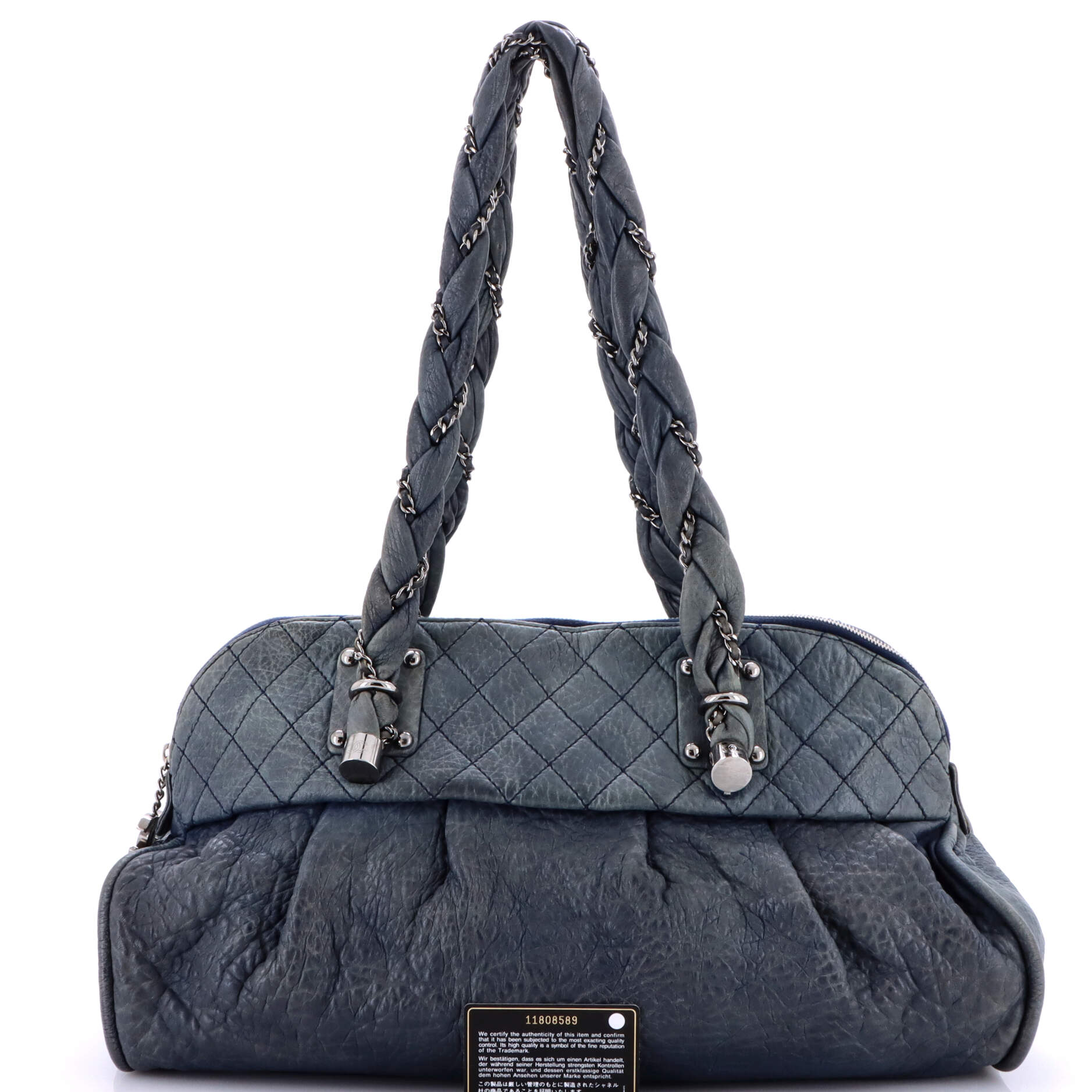 Lady Braid Zip Shoulder Bag Quilted Distressed Lambskin Large