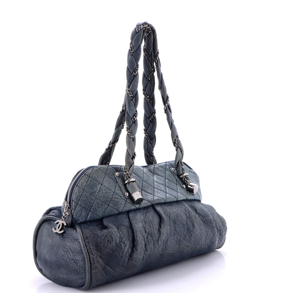 Lady Braid Zip Shoulder Bag Quilted Distressed Lambskin Large