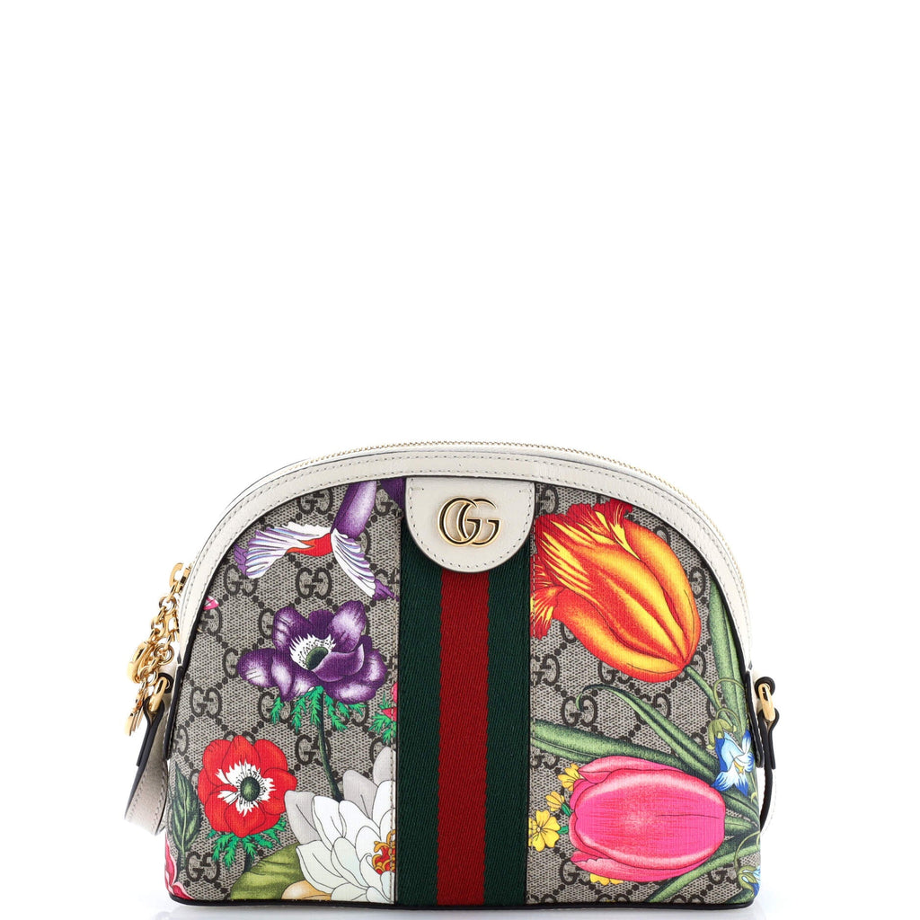 Ophidia Dome Shoulder Bag Flora GG Coated Canvas Small