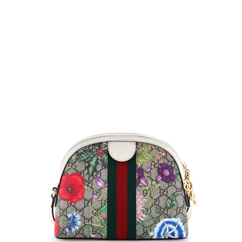 Ophidia Dome Shoulder Bag Flora GG Coated Canvas Small