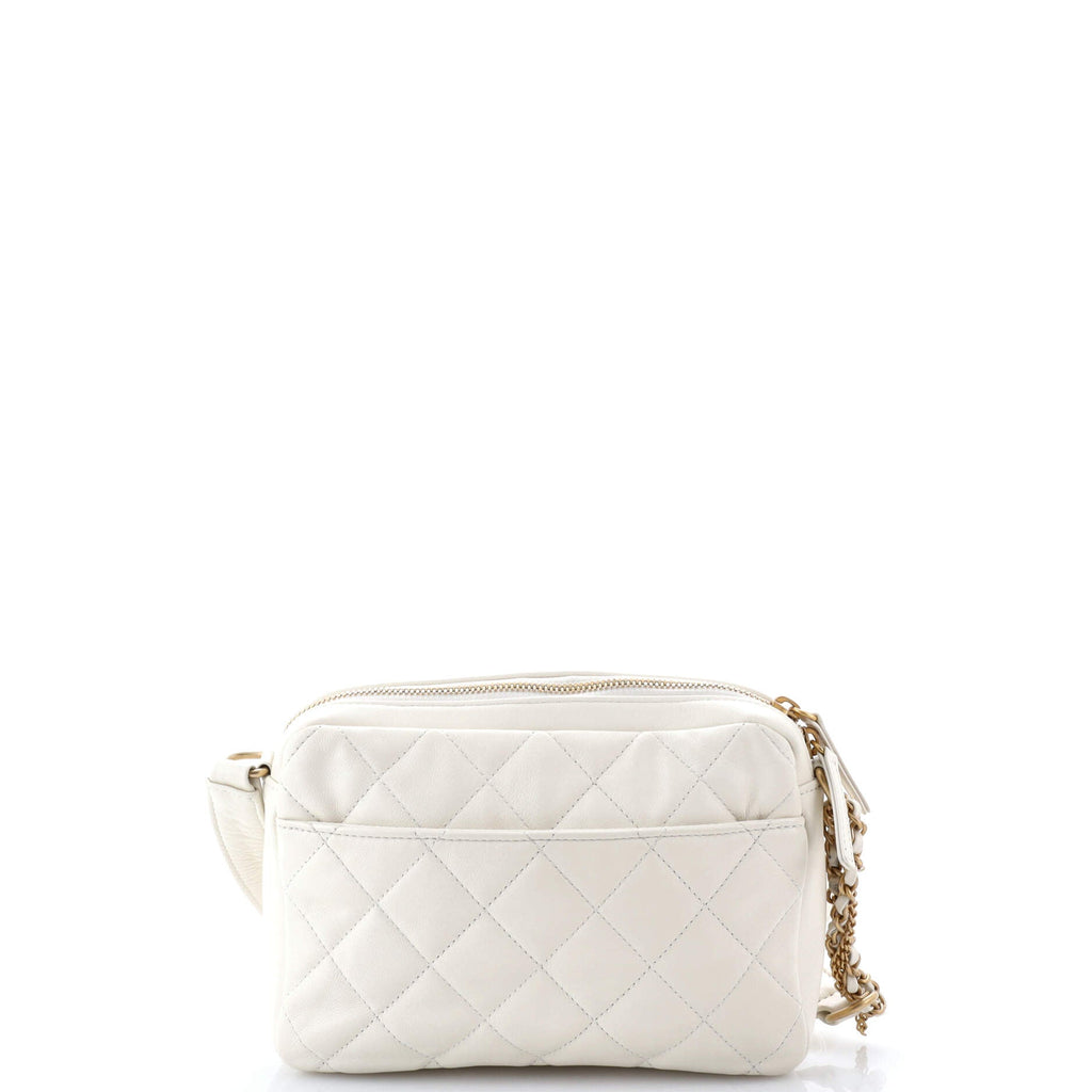 Logo Twin Pockets Chain Camera Case Quilted Calfskin Small