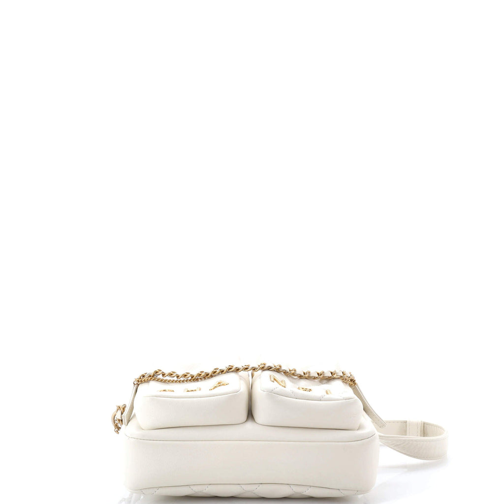 Logo Twin Pockets Chain Camera Case Quilted Calfskin Small