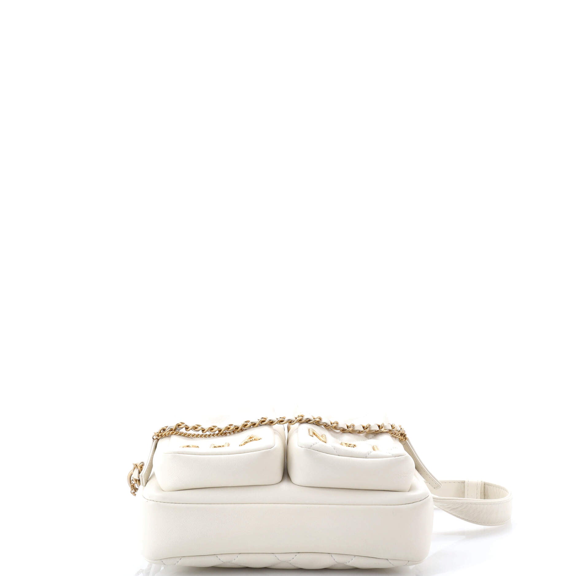 Logo Twin Pockets Chain Camera Case Quilted Calfskin Small