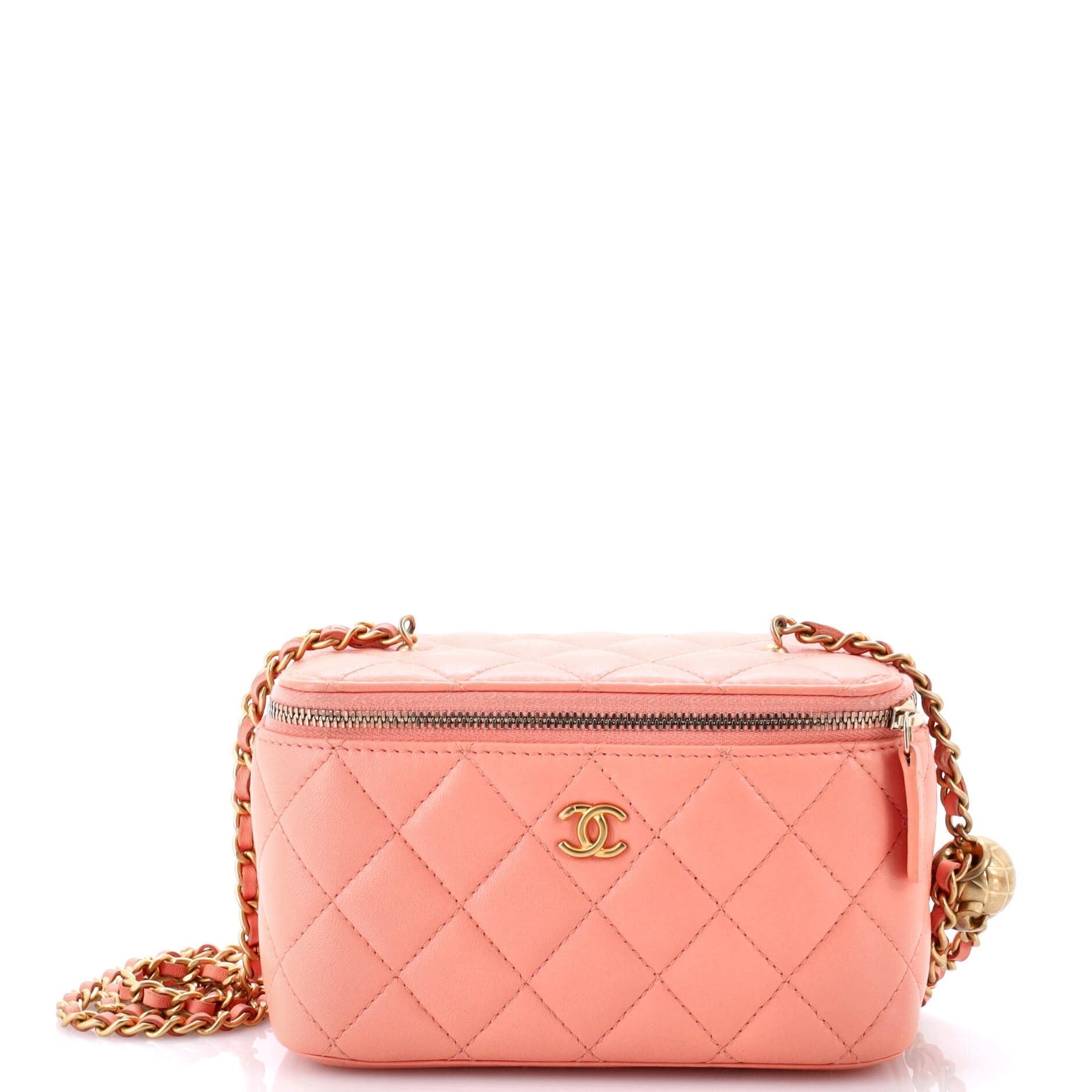 Pearl Crush Vanity Case with Chain Quilted Lambskin Small