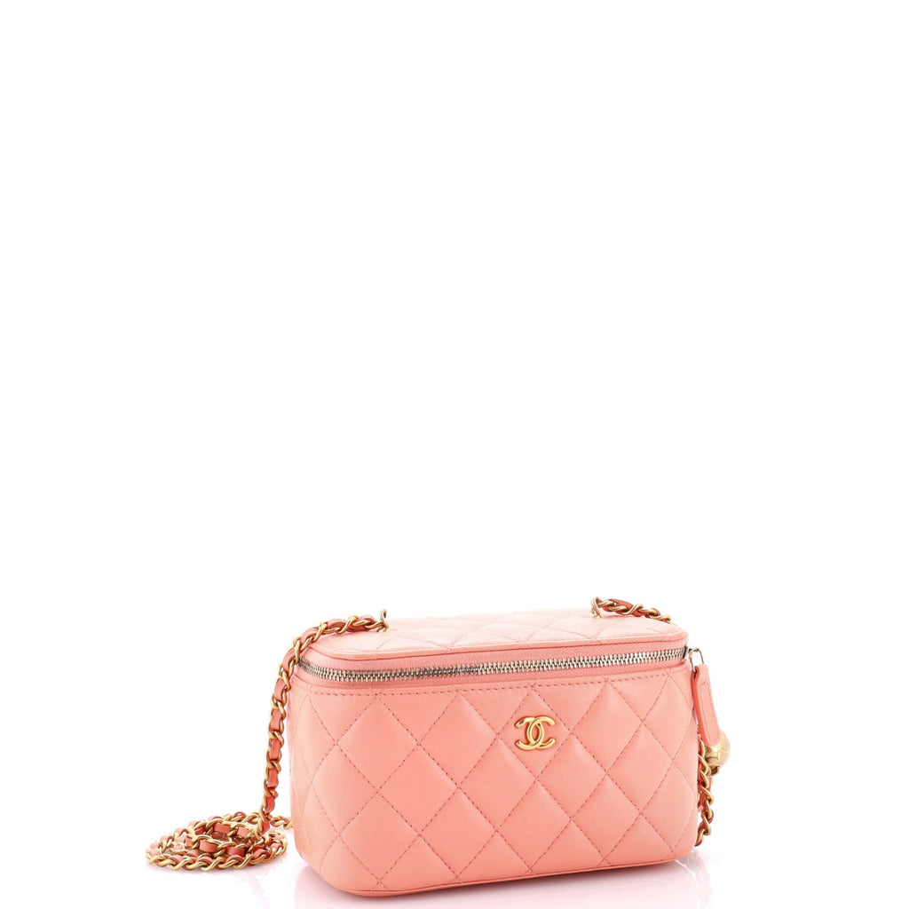 Pearl Crush Vanity Case with Chain Quilted Lambskin Small