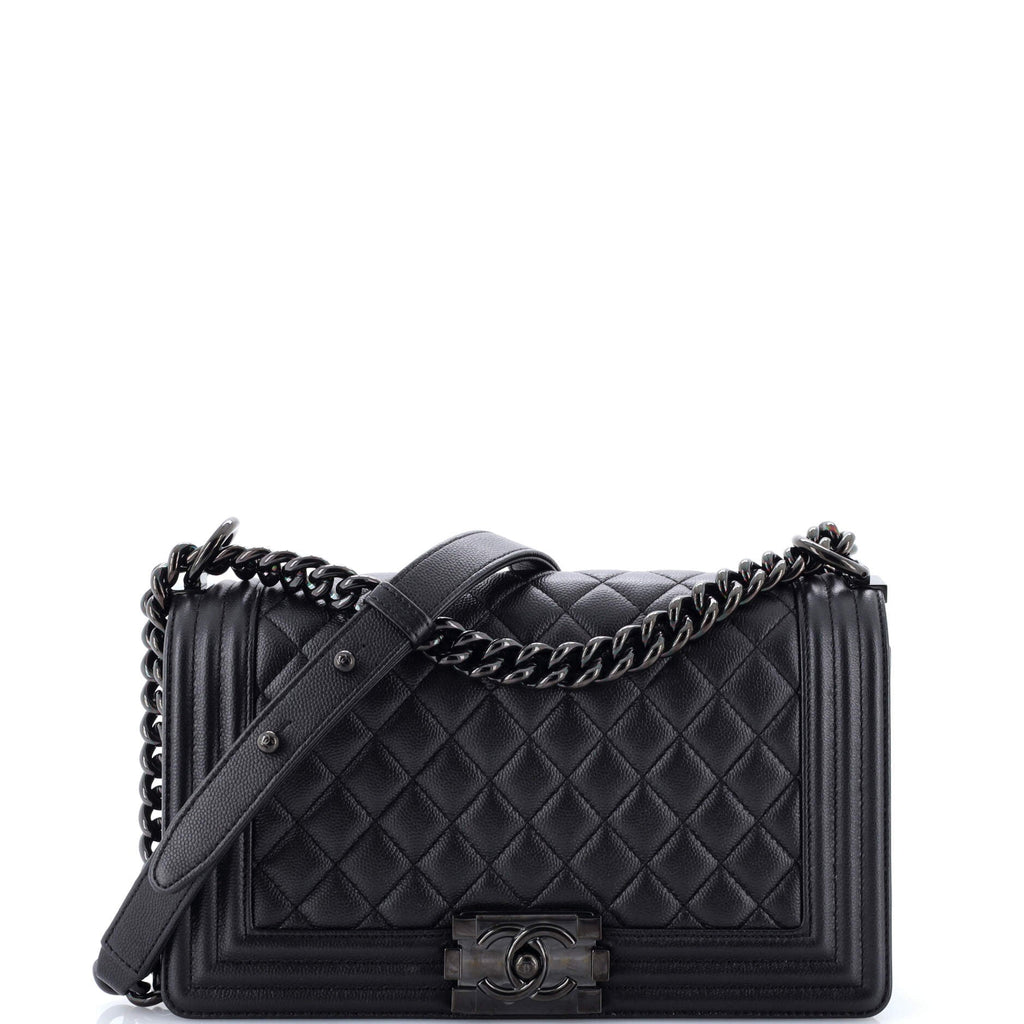 So Black Boy Flap Bag Quilted Caviar Old Medium
