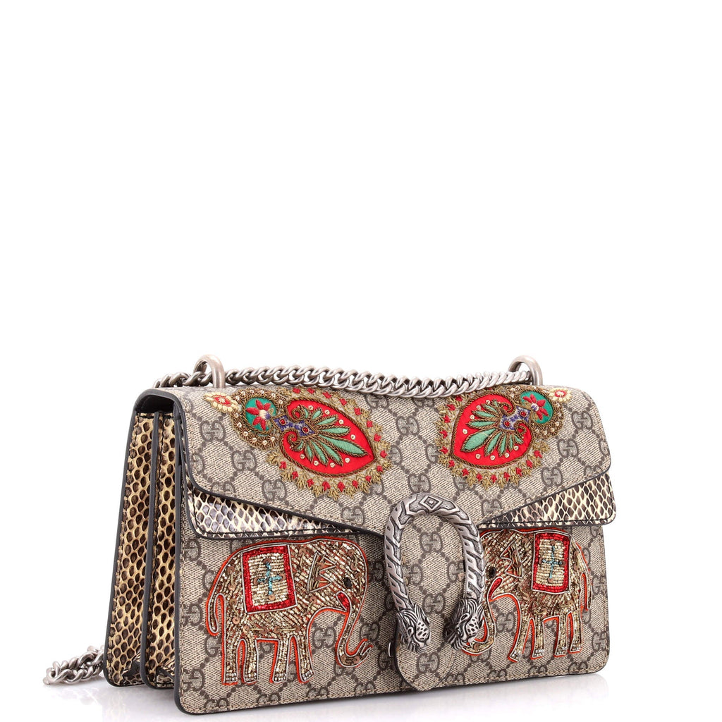 Dionysus Bag Embroidered GG Coated Canvas with Python Small