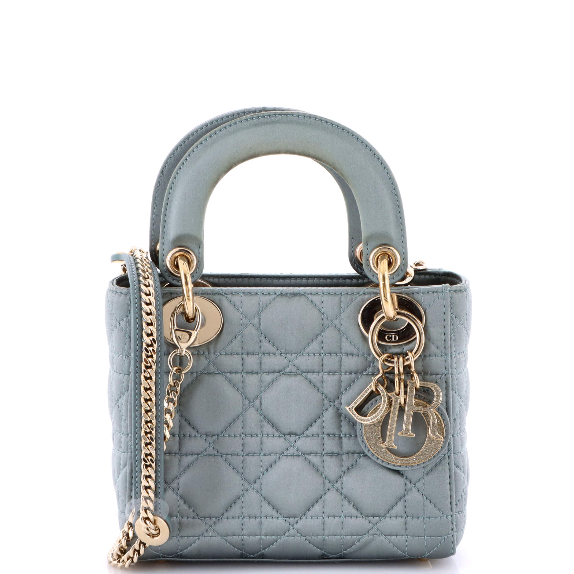 Lady Dior Bag Cannage Quilt Satin with Crystal Charms Mini
