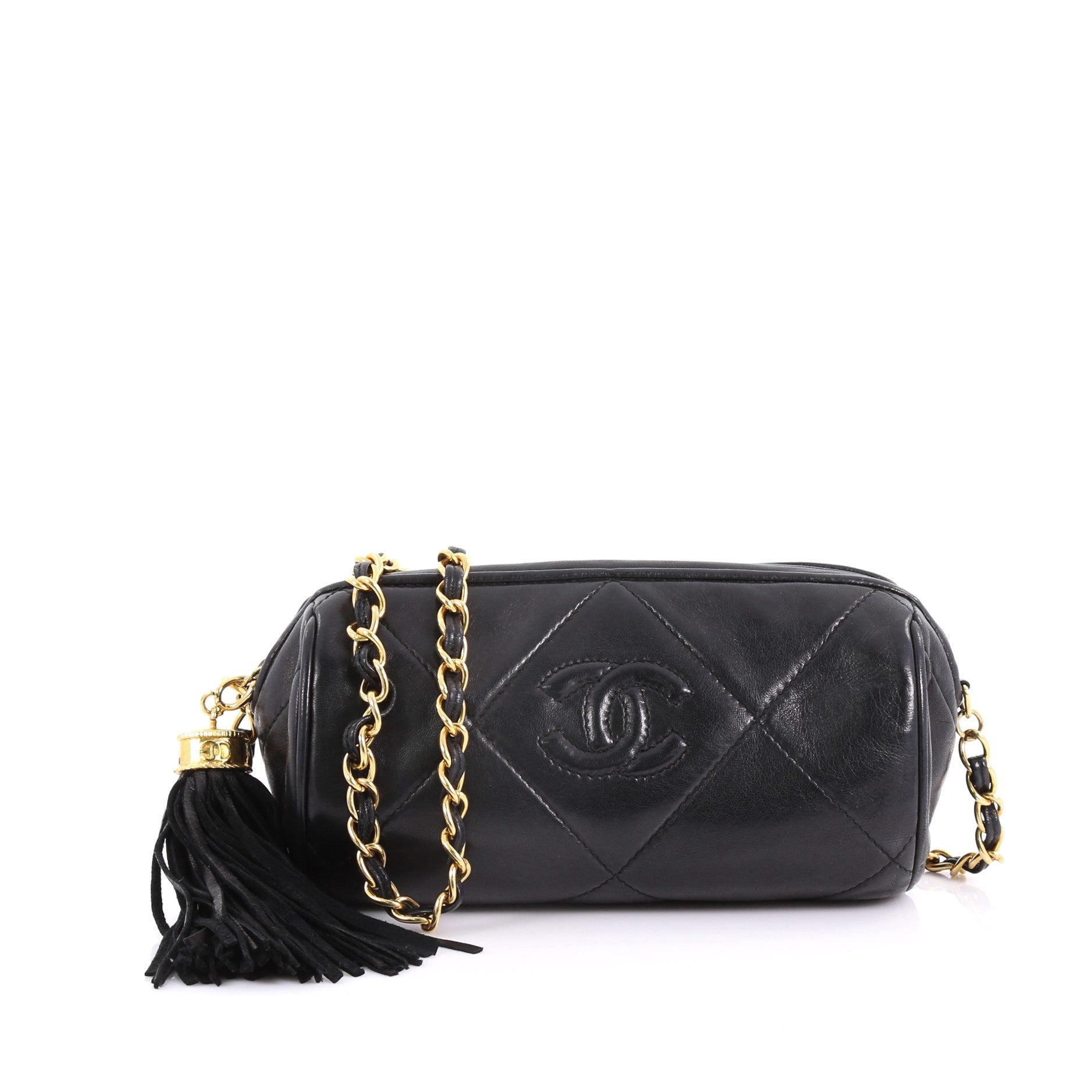 Vintage Diamond CC Barrel Bag Quilted Leather Mini