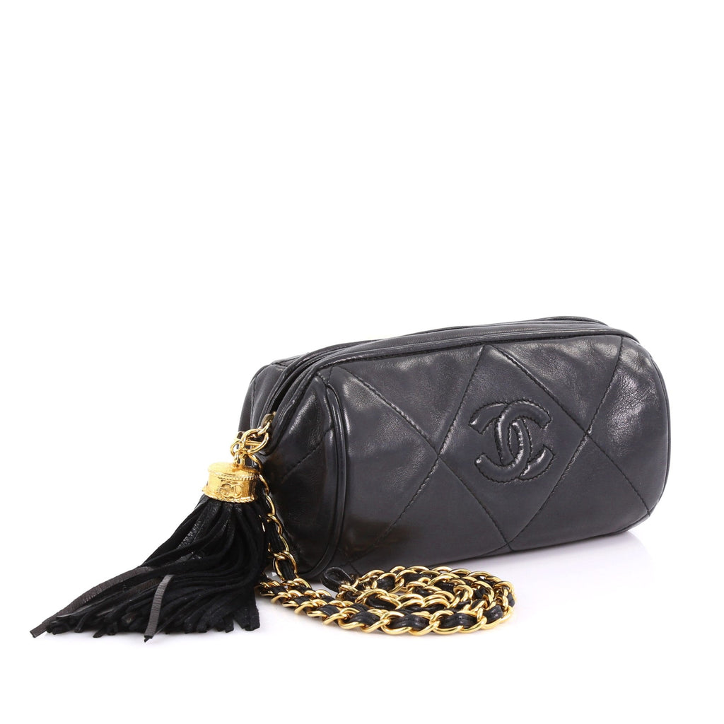 Vintage Diamond CC Barrel Bag Quilted Leather Mini