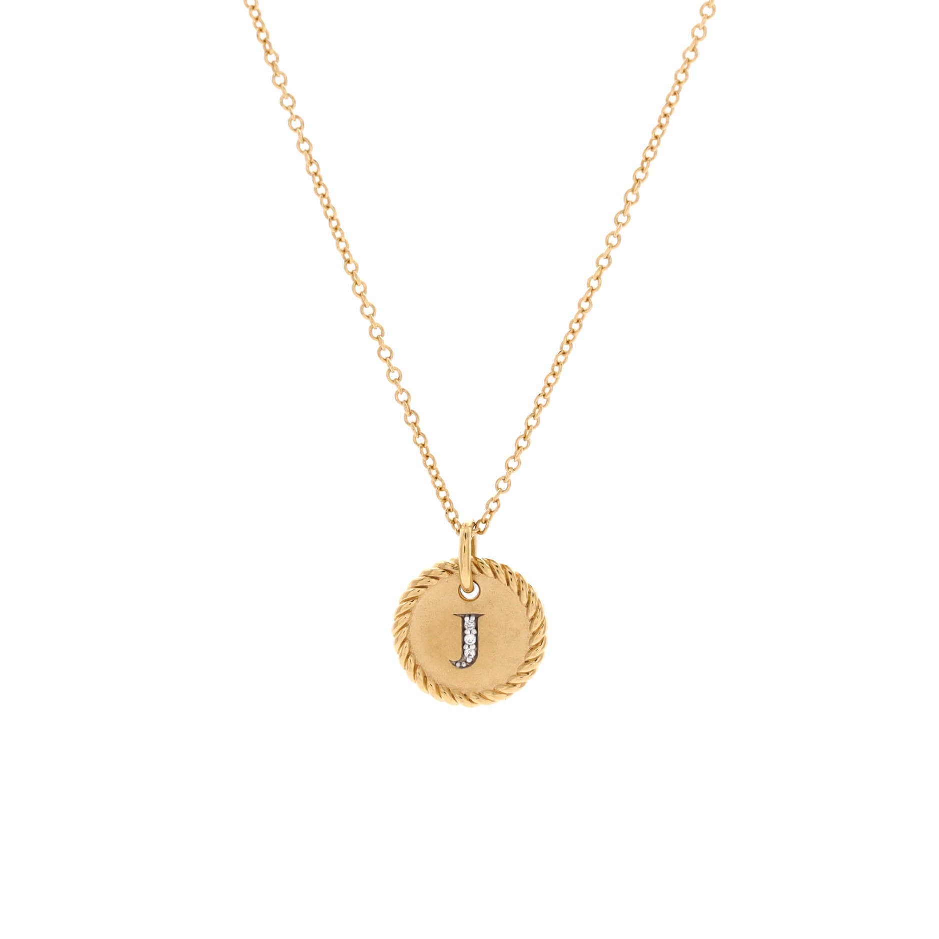Initial Charm Pendant Necklace 18K Yellow Gold with Diamonds