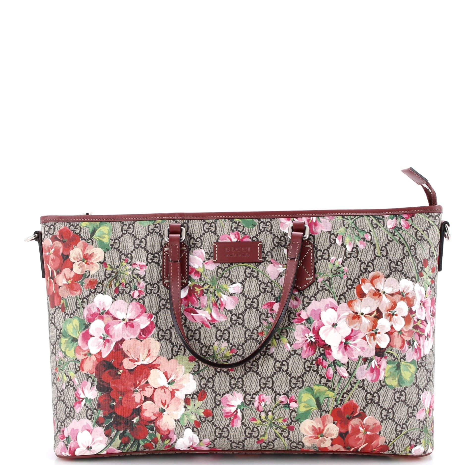 Convertible Zip Tote Blooms Print GG Coated Canvas Large