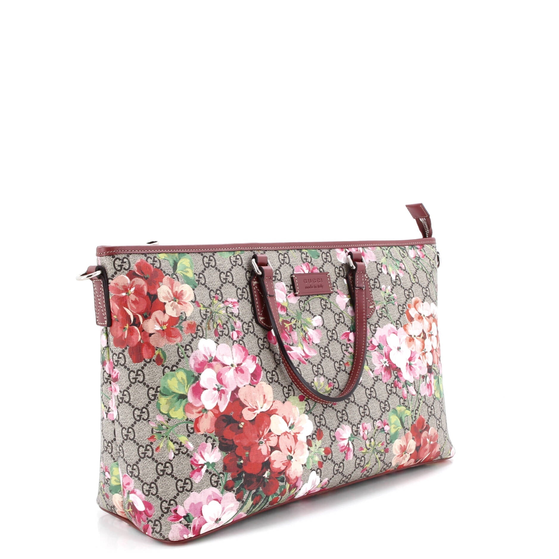 Convertible Zip Tote Blooms Print GG Coated Canvas Large